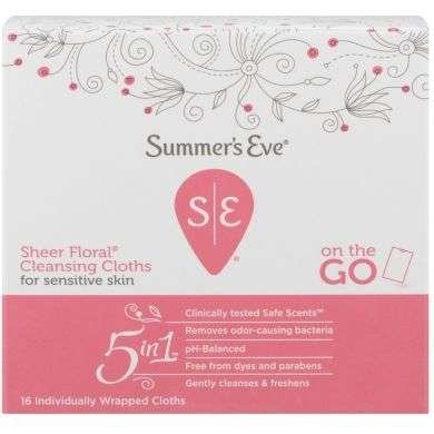 SUMMER'S EVE SHEER FLORAL CLEANSING CLOTHS FOR SENSITIVE SKIN 5 IN 1